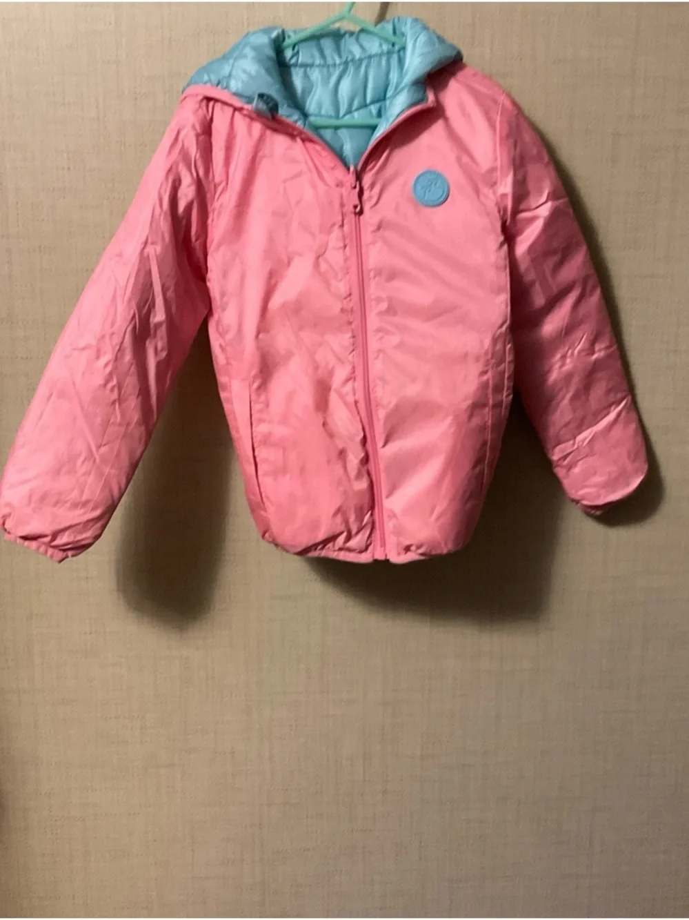 Kids Ombre Blue Puffy Jacket with Pink Trim